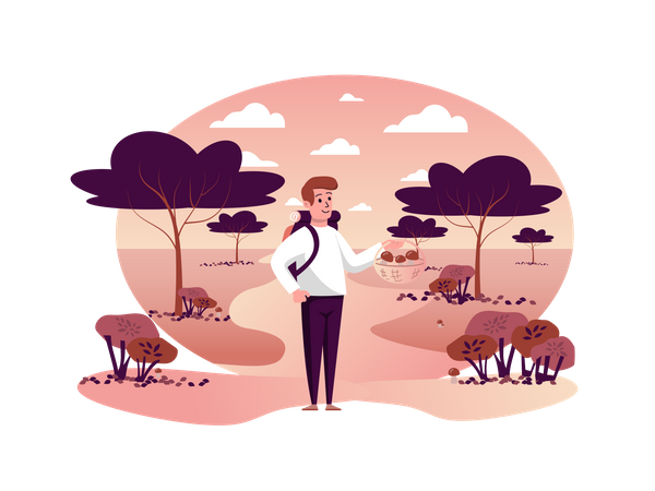 Man picking mushrooms  Illustration