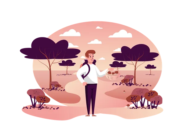 Man picking mushrooms  Illustration