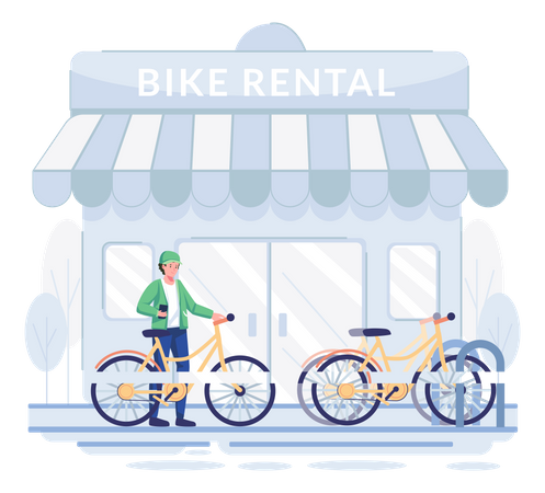 Man picking rental bike from pickup station Illustration