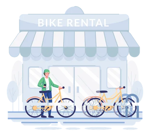 Man picking rental bike from pickup station  Illustration
