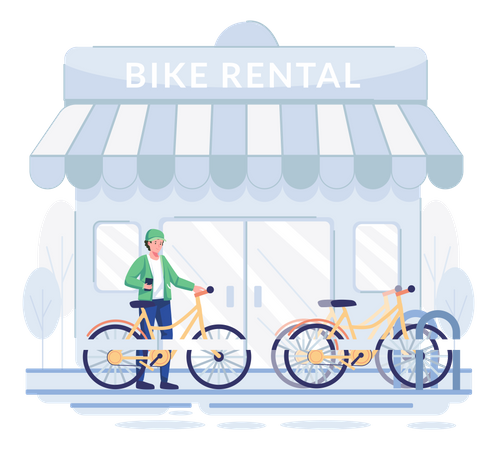 Man picking rental bike from pickup station  Illustration