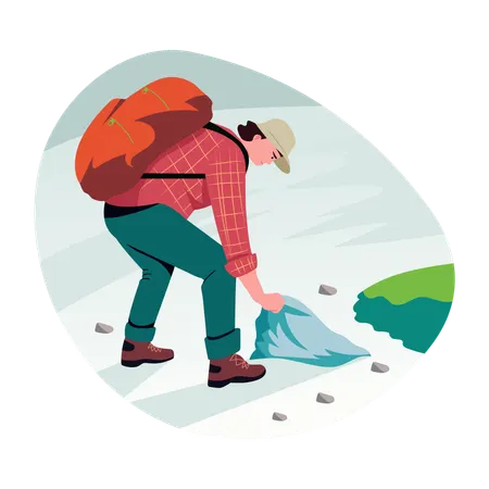 Man picking trash  Illustration