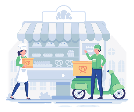 Man picking up delivery package from stores Illustration