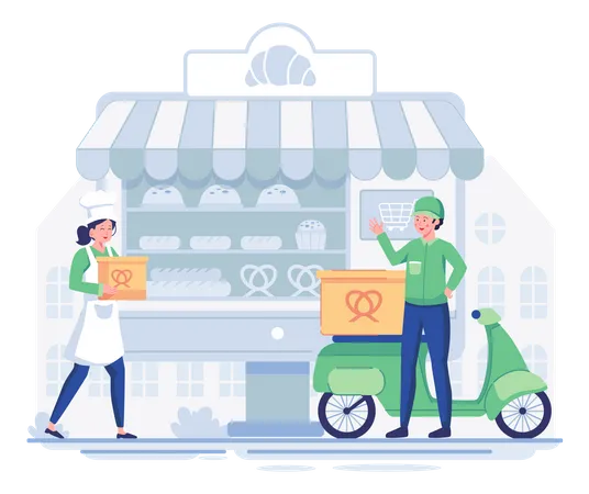 Man picking up delivery package from stores Illustration