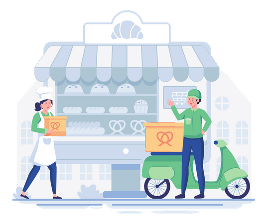 Man picking up delivery package from stores  Illustration