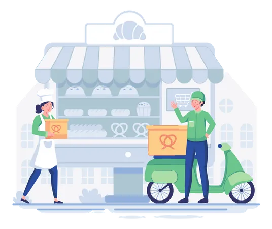 Man picking up delivery package from stores  Illustration