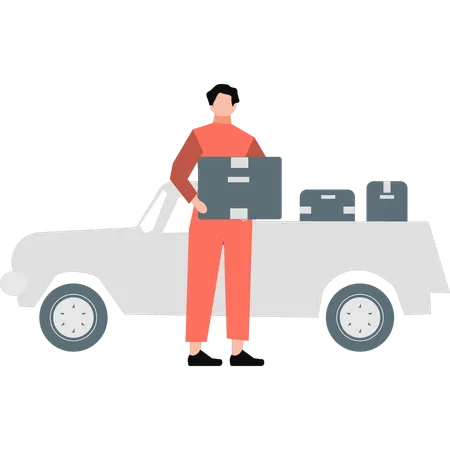 Man picking up package  Illustration