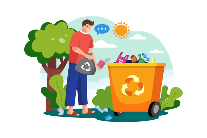 Man Picking Up Trash  Illustration