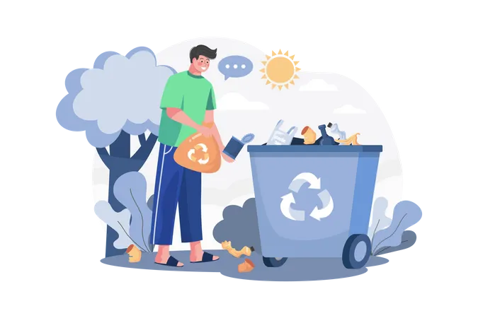 Man Picking Up Trash  Illustration