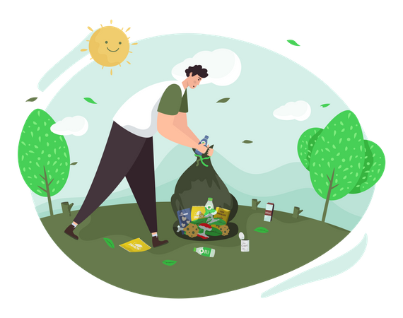 Man picking up trash  Illustration