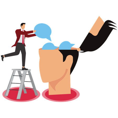 Man places speech bubble in head  Illustration