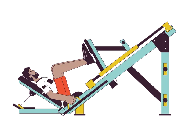 Man Placing Feet On Leg Press Machine Flat Line Color Vector Character Editable Outline Full Body Person On White Training Gluteus Exercise Simple Cartoon Spot Illustration For Web Graphic Design Illustration