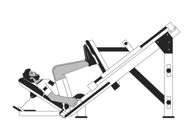 Man placing feet on leg press machine  Illustration