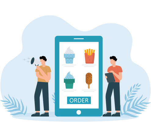 Man placing online food order  Illustration