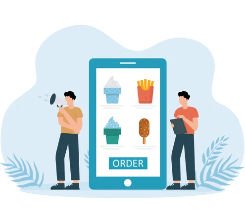 Man placing online food order  Illustration