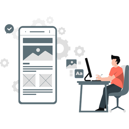 Man placing UI-UX design elements on application  Illustration