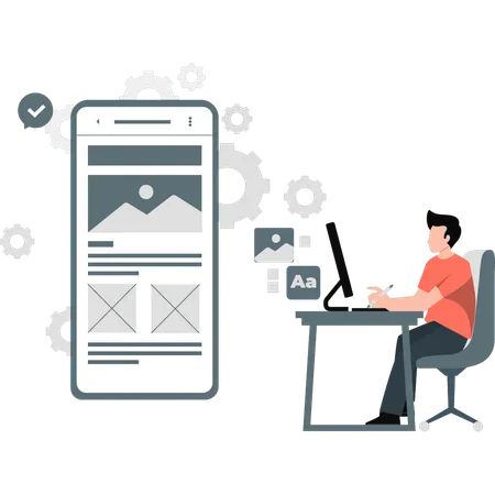 Man placing UI-UX design elements on application  Illustration