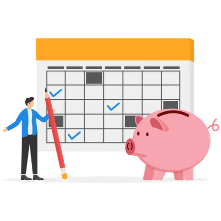 Monthly Cost Or Budget Expense To Pay Bill Mortgage Or Debt Plan For Savings Or Investment Money Management Or Credit Card Payment Smart Woman Plan Her Monthly Budget With Calendar And Piggy Bank Illustration