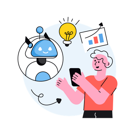 Man planning business using ai robot  Illustration