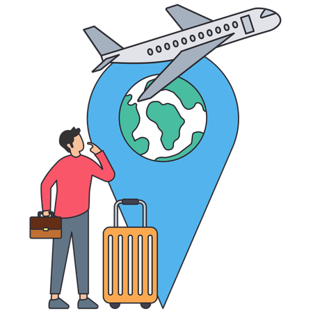 Man planning for global trip  Illustration