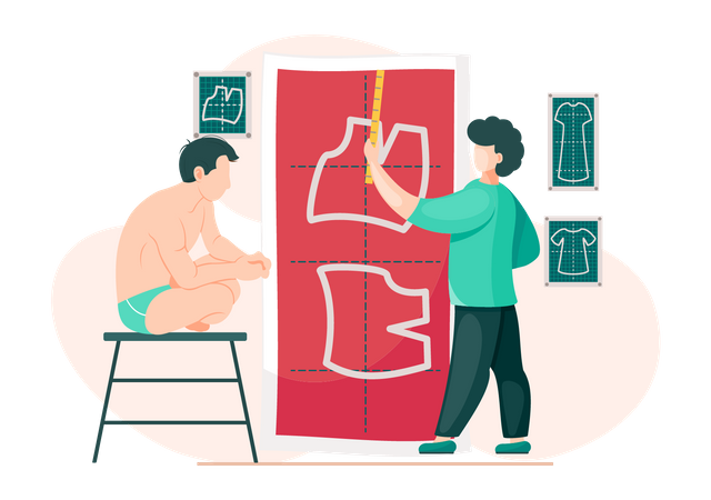 Man planning model of future garment  Illustration