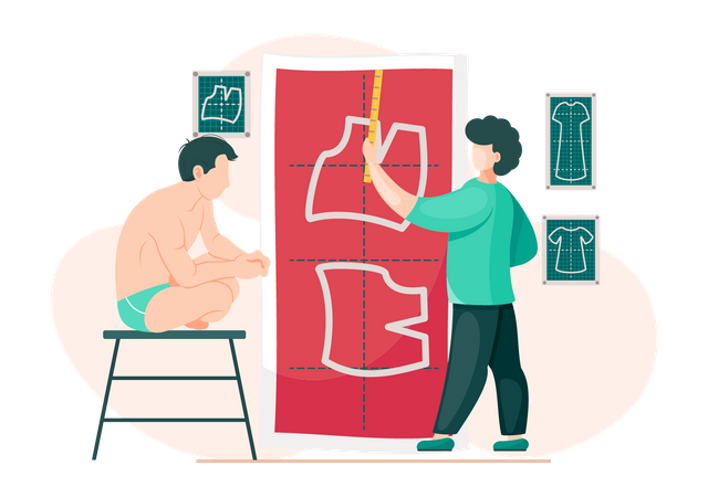 Man planning model of future garment  Illustration