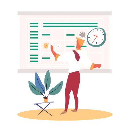 Man planning schedule during covid breakout  Illustration