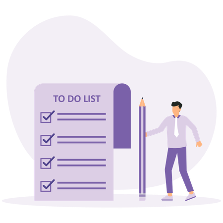 Man planning Task at business checklist  Illustration