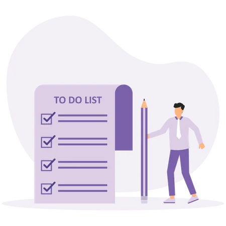 Man planning Task at business checklist  Illustration