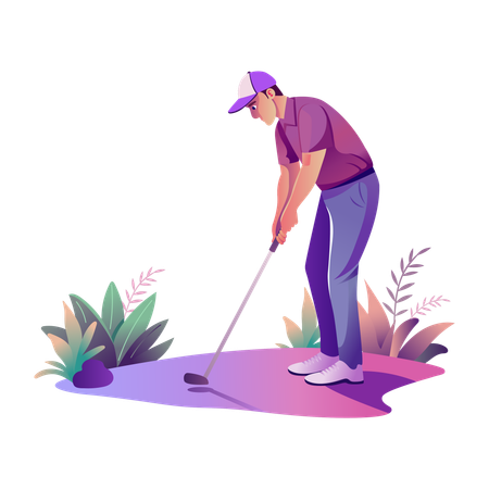 Man planning tee shot  Illustration