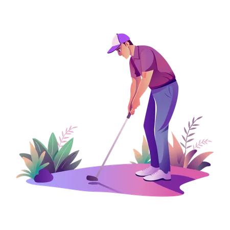 Man planning tee shot  Illustration