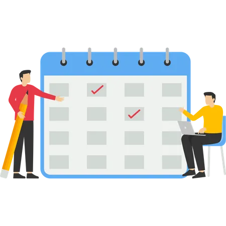 Man plannings for deadline using calendar  Illustration