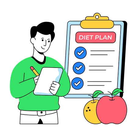 Man plans out Diet Chart  Illustration