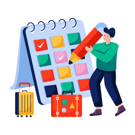 Man plans out Travel schedule  Illustration
