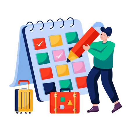 Man plans out Travel schedule  Illustration