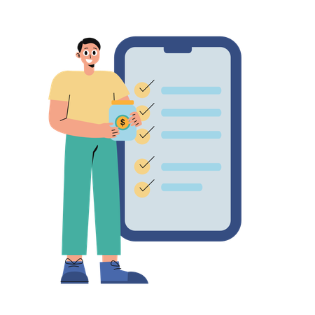Man plans Travel Budget  Illustration