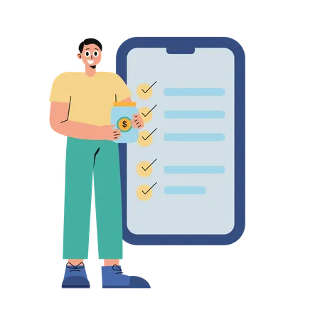 Man plans Travel Budget  Illustration
