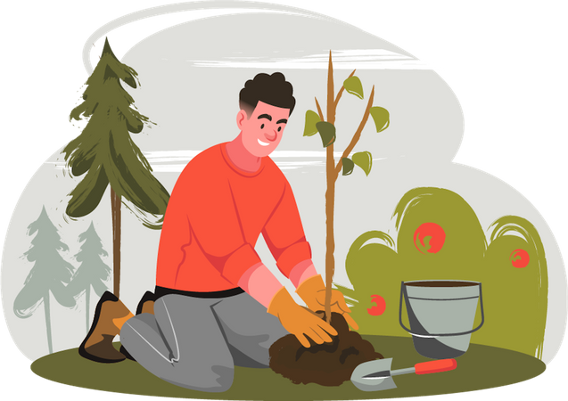 Man planting tree  일러스트레이션