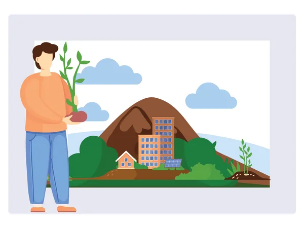 Man planting tree and doing social service Illustration