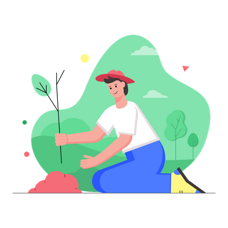 Man planting tree  Illustration