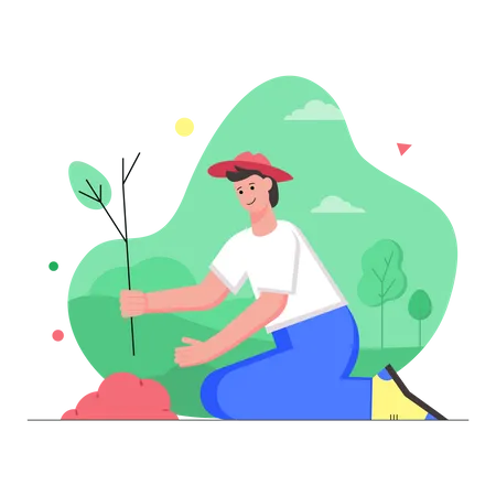 Man planting tree  Illustration