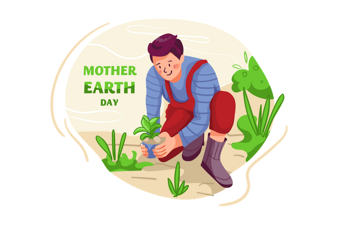 Man planting tree  Illustration