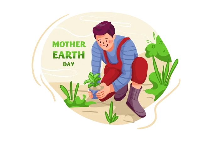 Man planting tree  Illustration