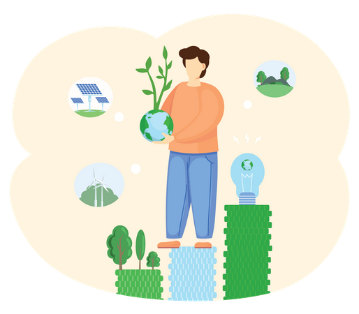 Man planting trees for climate change  Illustration