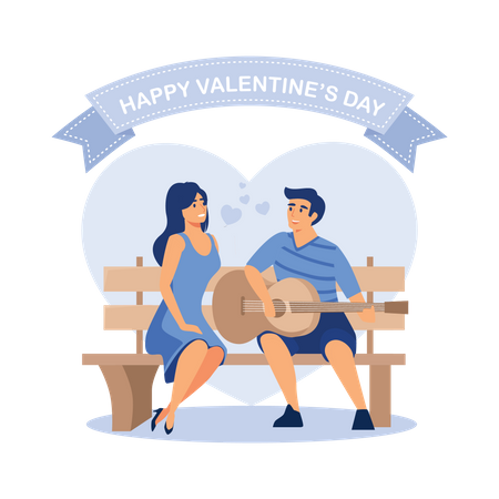 Man play guitar for his girlfriend on valentine's day in park Illustration