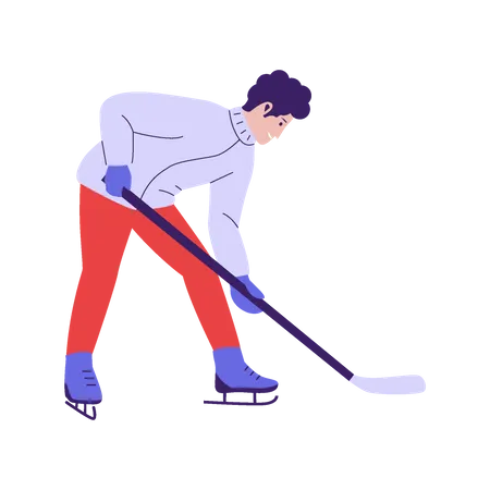 Man play hockey in winter season  Illustration