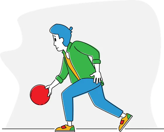 Man Player Throw Ball On Lane Hit Pins Bowler Male Character Spend Time On Weekend Playing In Bowling Club Leisure Active Lifestyle Sparetime Sports Recreation Linear Vector Illustration Illustration