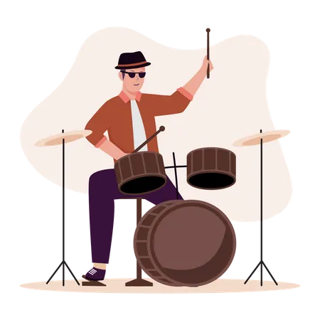 Man playing a drum kit  Illustration