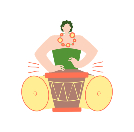 Man Playing African Drum in Traditional Clothes  Illustration