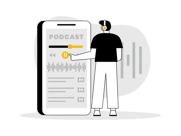 Man playing audio podcast  Illustration